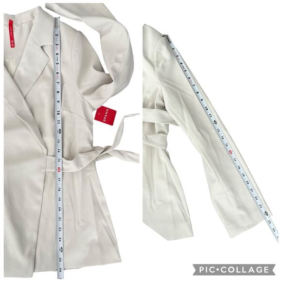 Spanx Opacity Crepe Wrap Blazer Tie Waist Parchment Cream Women’s Size Medium - Picture 13 of 14